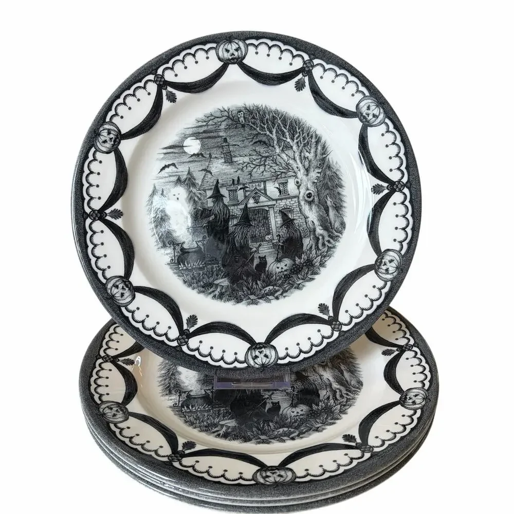 Royal Stafford Halloween Wicked Witch Dinner Plates 11in Porcelain Set of 4 New